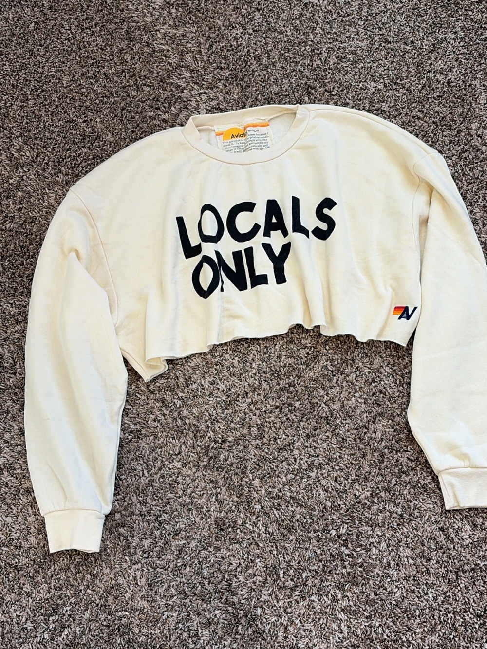 Aviator Nation Cream 'Locals Only' Cropped Crewneck